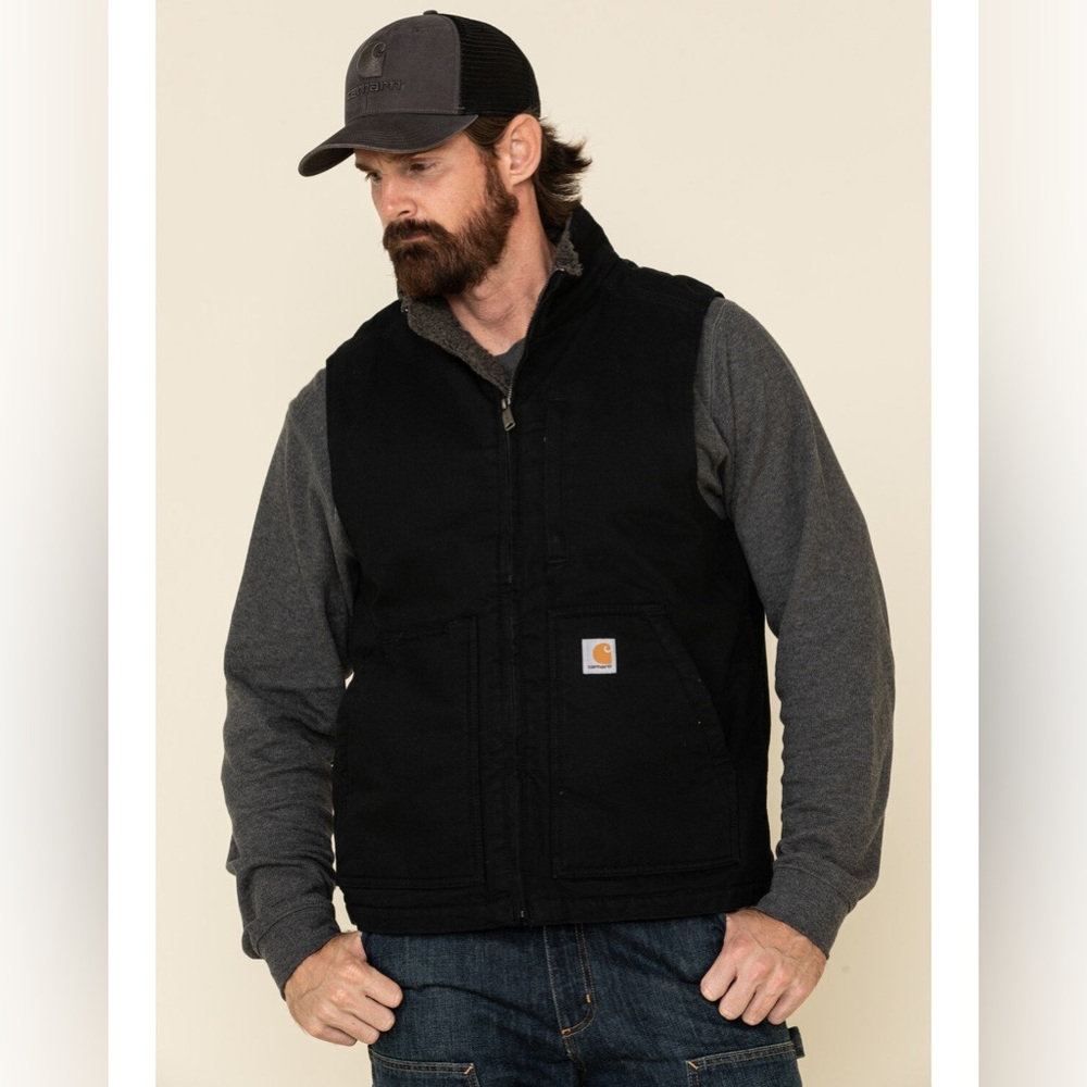 Carhartt Men Washed Duck Sherpa Lined Work Vest Mock Neck Size L